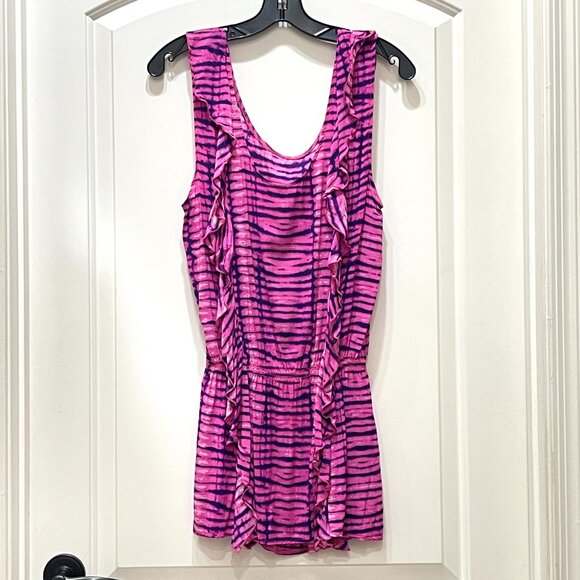 New Victoria's Secret Swim Cover Dress Small Pink Purple Ruffle Zebra Stripe - Picture 4 of 8